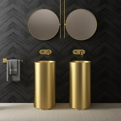 Fortune Candy 32.68'' Tall Round Stainless Steel Pedestal Sink Basin (Gold)