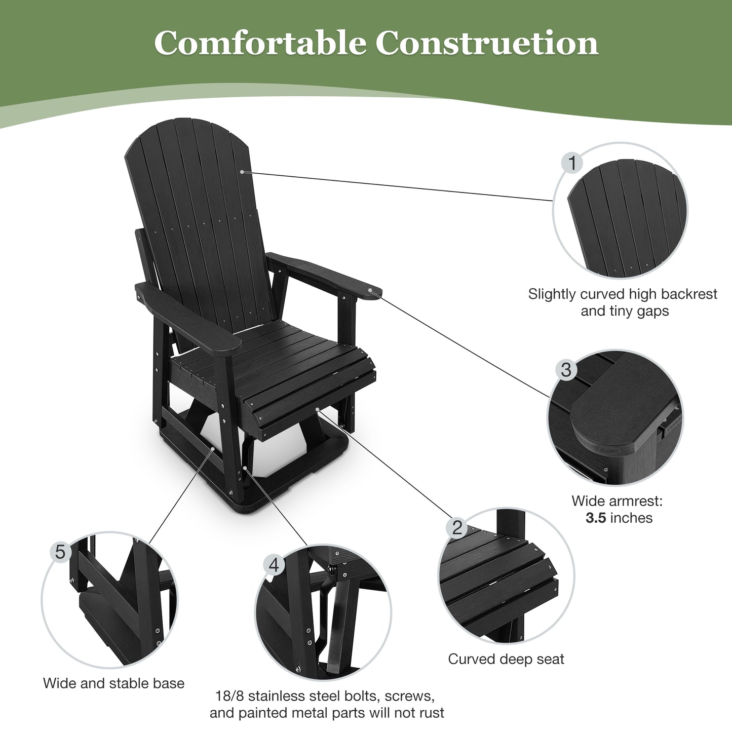 Fortune Candy 1 Person HIPS Swivel Patio Glider, 44.9'' Height, Rotate 360 Degrees