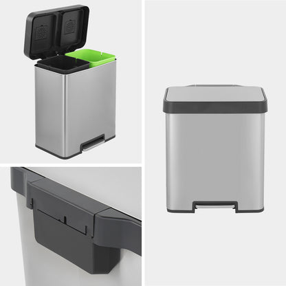 Innovaze 40L / 10.6 Gal Stainless Steel Step Trash Can, Dual 5.3 Gal Compartments Recycling Bin for Home, Office, Apartment