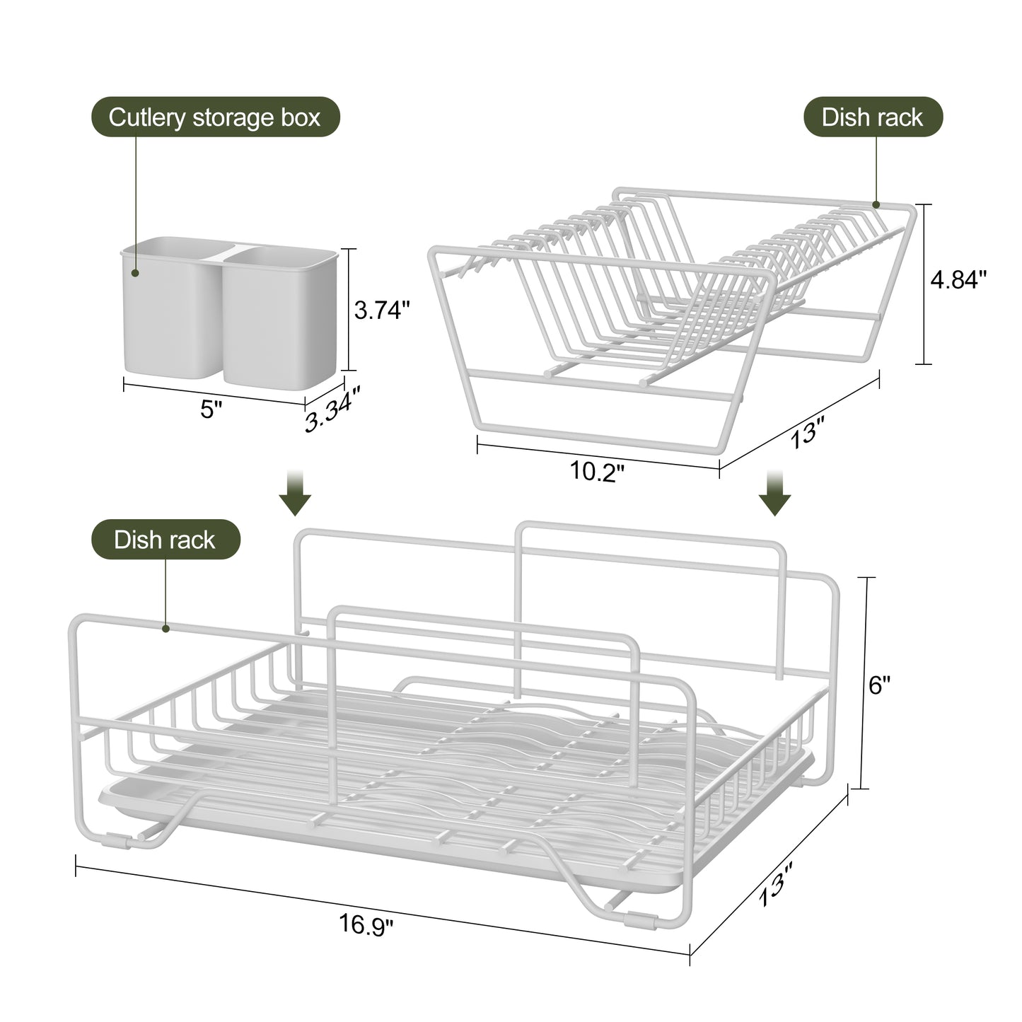 Fortune Candy 7'' Tall Multifunctional 2-Tier Dish Drying Rack For Kitchen(White)