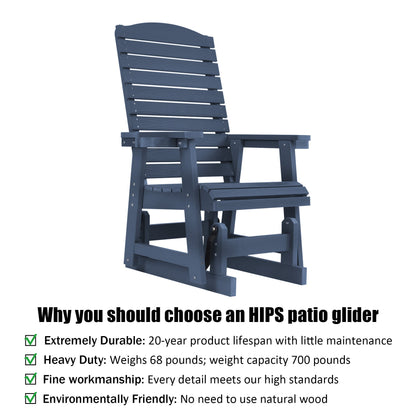 Poly Lumber Patio Glider for One Person, with Cup Holders, High Backrest and Deep Contoured Seat, HIPS Material, All-Weather Resistant, Heavy Duty 700 Pounds (Navy Blue)