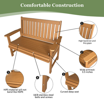 Poly Lumber Outdoor Bench, HIPS All-Weather Bench, Never Rots or Fades, for Patio, Porch, Garden and Park, 700 lbs Weight Capacity (Brown, 44-inch)