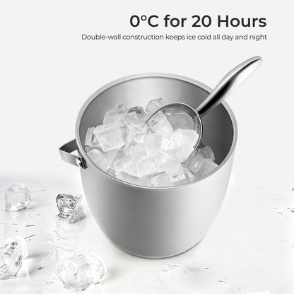 Fortune Candy Insulated Ice Bucket, Stainless Steel Ice Bucket with Ice Tongs, 2.8 L (Silver)