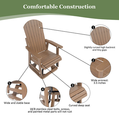 Fortune Candy 1-Person Outdoor Swivel Glider Chair with 360° Rotation, All-Weather HIPS Chair for Porch or Balcony, Teak Tone