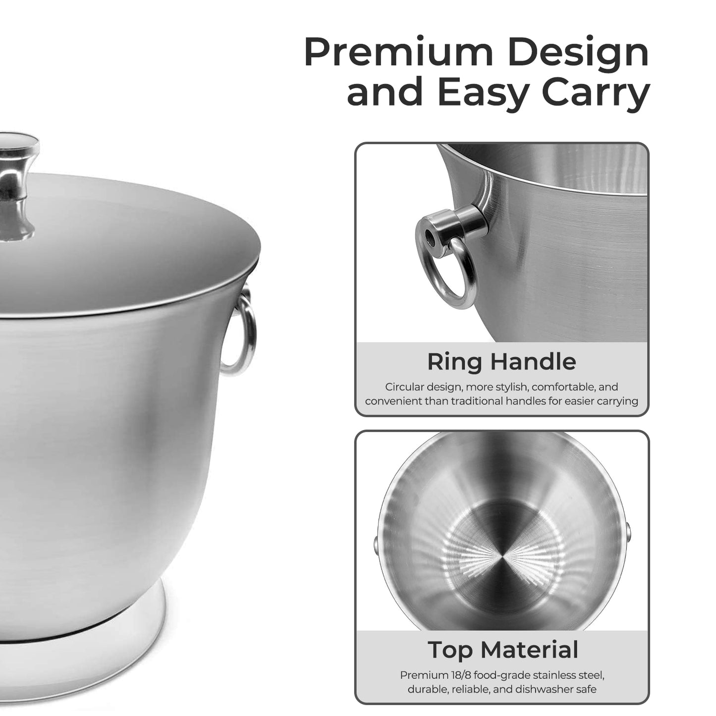 Fortune Candy 3.3 L Insulated Ice Bucket - Double Walled Stainless Steel Ice Bucket with Ice Tongs and Lid