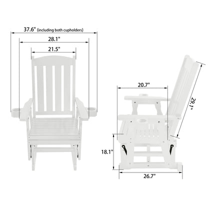 Fortune Candy 1-Person Outdoor Wooden Glider Chair, Solid Fir Wood, Heavy-Duty 600 lb, White, for Patio & Porch