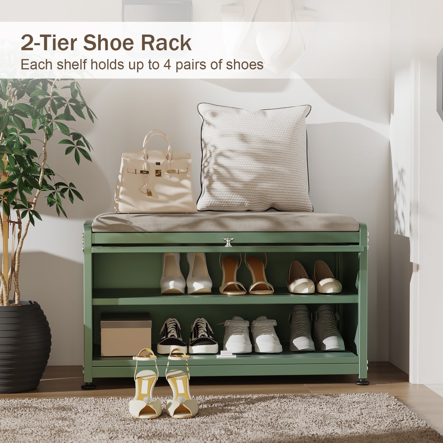 Fortune Candy 27.6'' Length Storage Cabinet with 2 Tier Shoe Rack (Green)