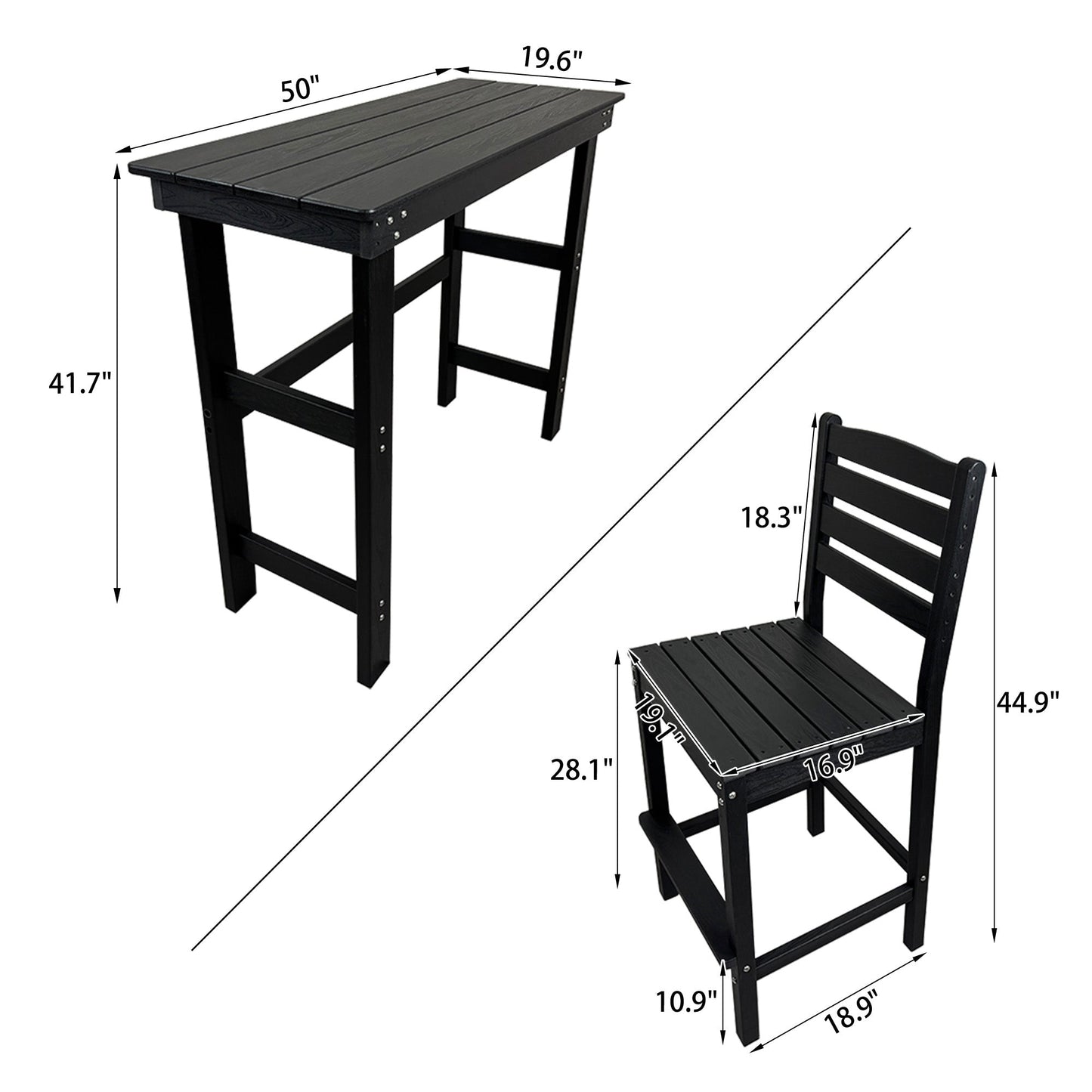 HDPE Patio Bar Set, Outdoor Bar Stools with Table, Weather Resistant, for Poolside, Garden, Yard, Balcony (Black, 2 Piece - with Backrest)