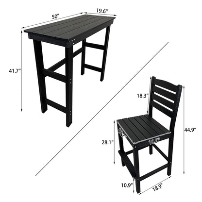 HDPE Patio Bar Set, Outdoor Bar Stools with Table, Weather Resistant, for Poolside, Garden, Yard, Balcony (Black, 3 Piece with Backrest)