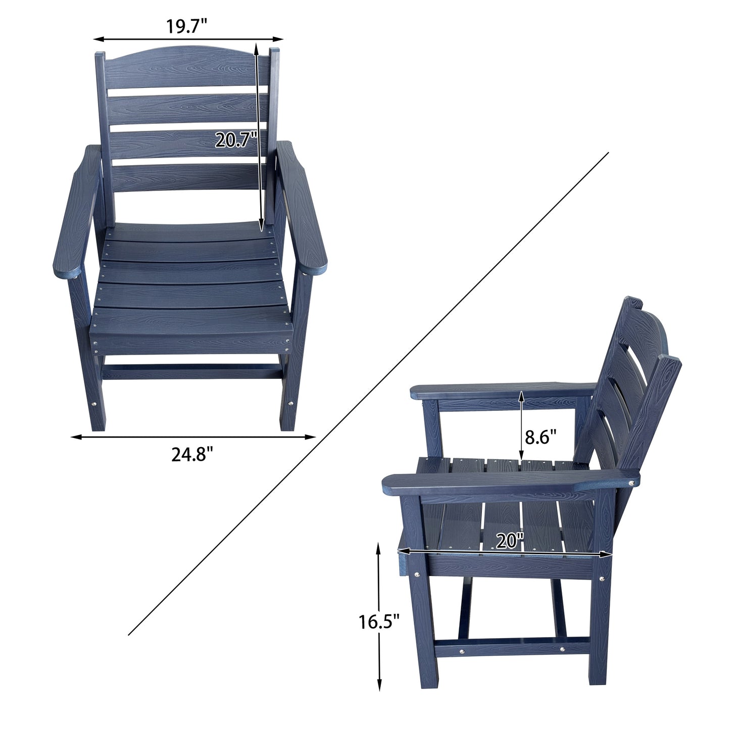 Fortune Candy 2 PCS Poly Lumber Patio Dining Chairs, HIPS Outdoor Ladder-Back Chairs for Garden, Porch or Balcony, Navy Blue