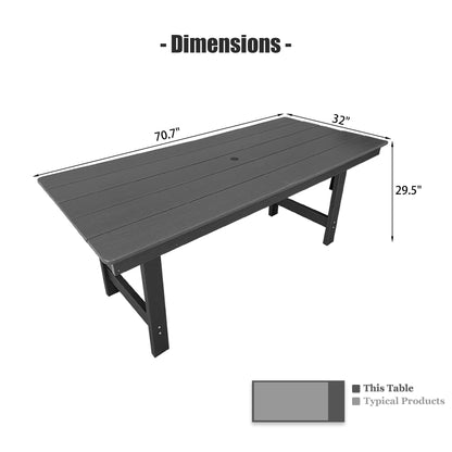 Modern HDPE Patio Dining Set, Poly Lumber Table and Chair, with Umbrella Hole, Weather Resistant, for Outdoor, Yard, Lawn (5 Piece - 70.7'' Table)