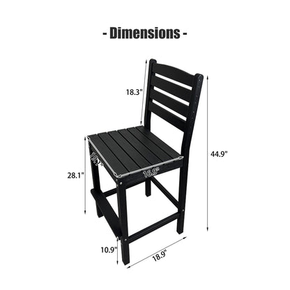 HDPE Patio Bar Set, Outdoor Bar Stools with Table, Weather Resistant, for Poolside, Garden, Yard, Balcony (Black, 2 Piece - with Backrest)