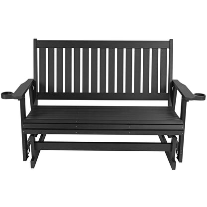 HIPS Patio Glider with Cup Holders, All-Weather Resistant, High Backrest and Deep Contoured Seat, Heavy Duty 900 LB (3 Seat - Carbon Black)