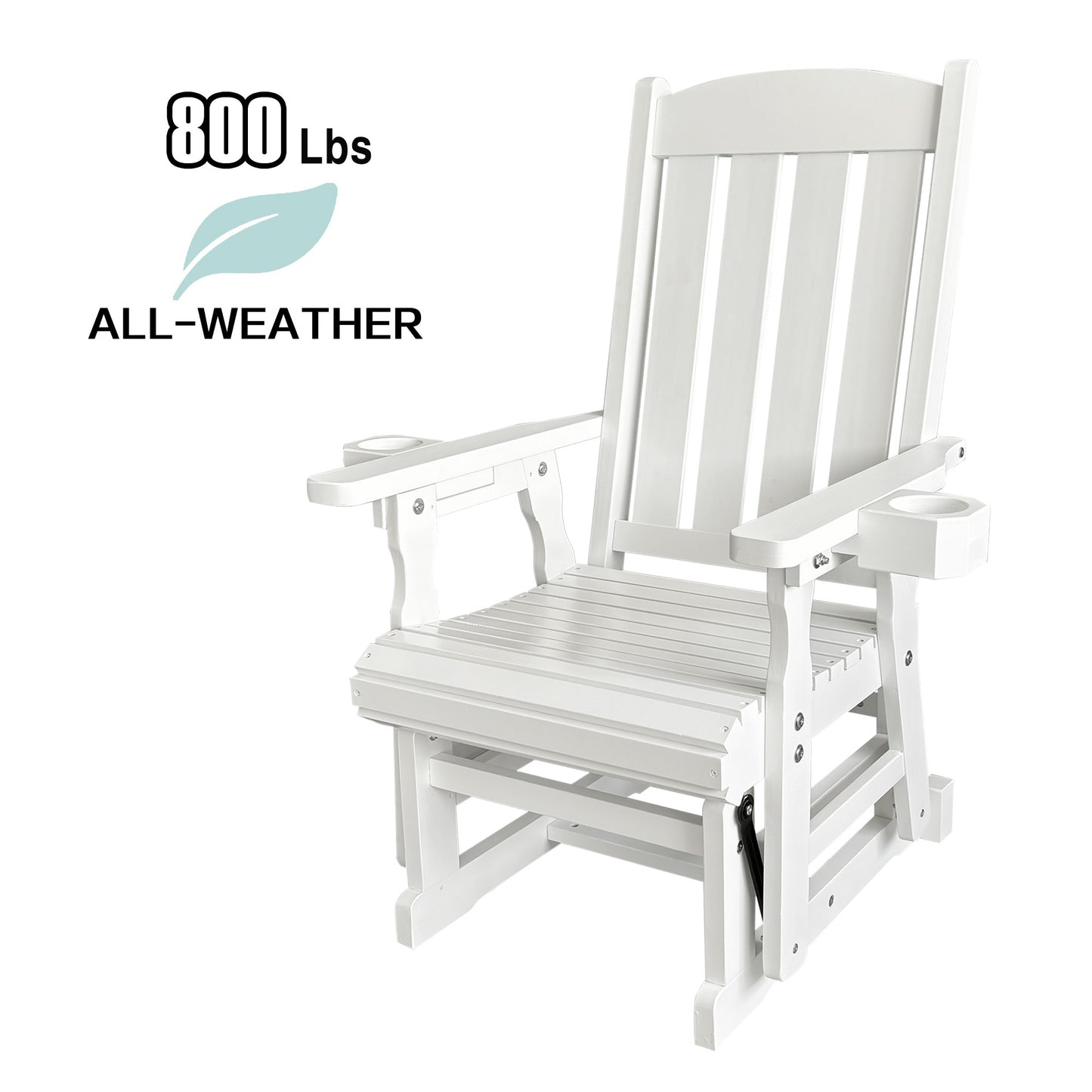 Fortune Candy 1-Person Outdoor Wooden Glider Chair, Solid Fir Wood, Heavy-Duty 600 lb, White, for Patio & Porch