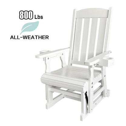 Fortune Candy 1-Person Outdoor Wooden Glider Chair, Solid Fir Wood, Heavy-Duty 600 lb, White, for Patio & Porch