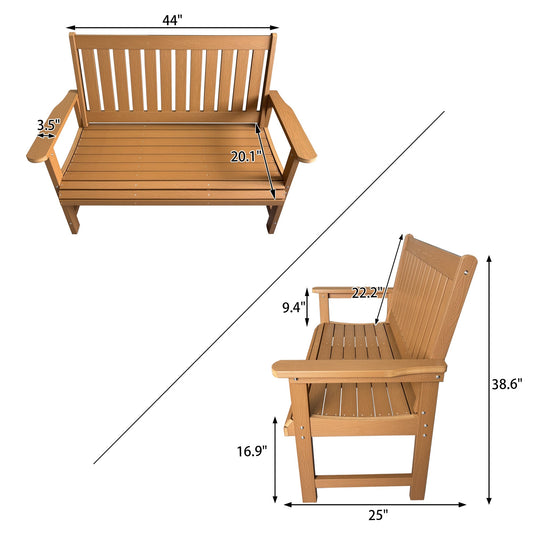 Poly Lumber Outdoor Bench, HIPS All-Weather Bench, Never Rots or Fades, for Patio, Porch, Garden and Park, 700 lbs Weight Capacity (Brown, 44-inch)
