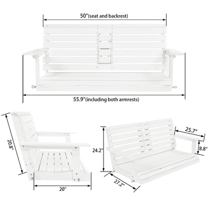 Poly Lumber 2-Seat Porch Swing, HIPS 4.5-Feet Bench Swing with Foldable Cup Holders,18/8 Stainless Steel Hardware, High Backrest and Deep Contoured Seat (Snow White, 4.5-feet)