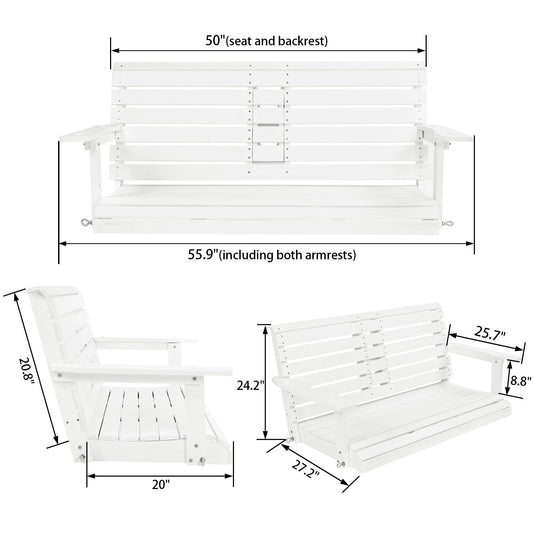 Poly Lumber 2-Seat Porch Swing, HIPS 4.5-Feet Bench Swing with Foldable Cup Holders,18/8 Stainless Steel Hardware, High Backrest and Deep Contoured Seat (Snow White, 4.5-feet)