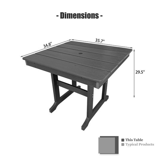 Modern HDPE Patio Dining Set, Poly Lumber Table and Chair, with Umbrella Hole, Weather Resistant, for Outdoor, Yard, Lawn (5 Piece - 35.7'' Table)