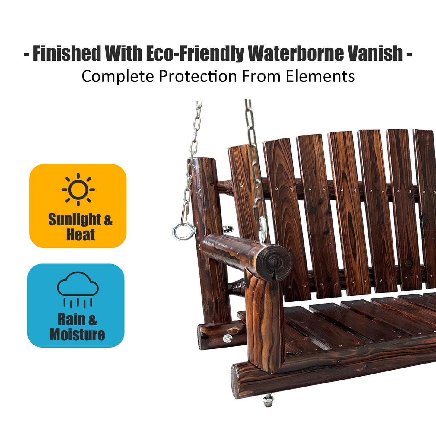 Fortune Candy 5 FT Fir Wood Porch Swing, Rustic Handcrafted Heavy-Duty Outdoor Hanging Bench, 900 LBS Capacity