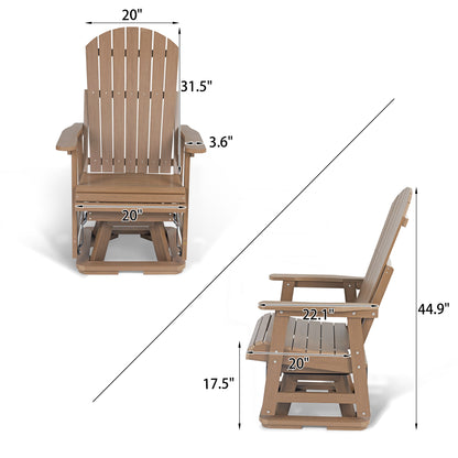 Fortune Candy 1-Person Outdoor Swivel Glider Chair with 360° Rotation, All-Weather HIPS Chair for Porch or Balcony, Teak Tone