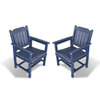 Fortune Candy 2 PCS Poly Lumber Patio Dining Chairs, HIPS Outdoor Slat-Back Chairs for Garden, Porch or Balcony, Navy Blue