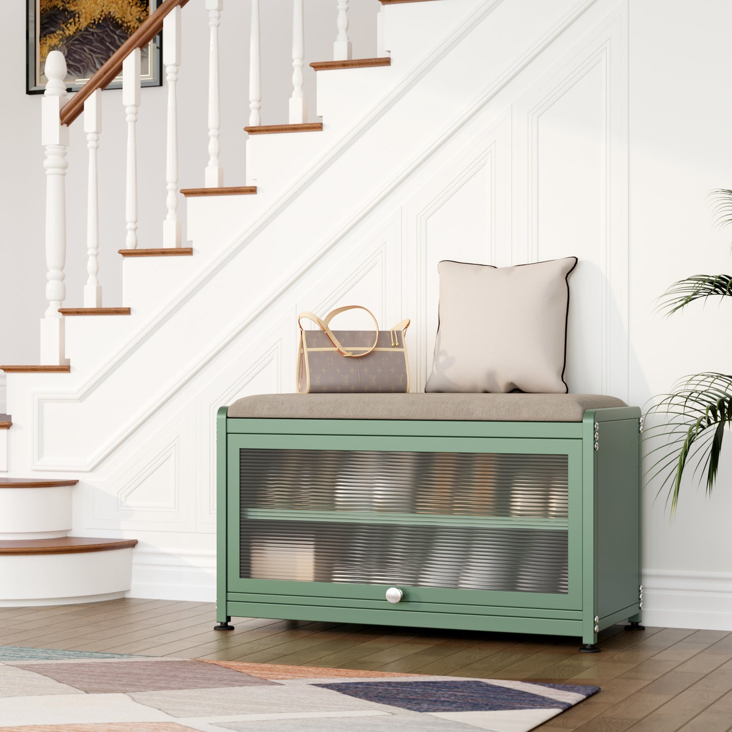 Fortune Candy 27.6'' Length Storage Cabinet with 2 Tier Shoe Rack (Green)