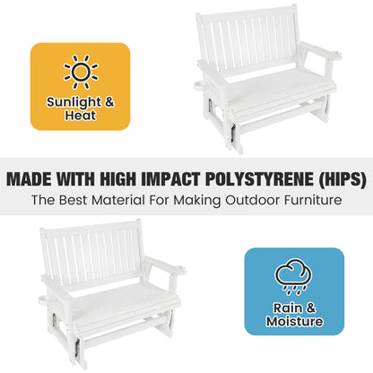 Fortune Candy Poly Lumber Patio Glider  2 Seater with Ergonomic Deep Seat, High Backrest, Cup Holders, for Outdoor Garden, Yard, or Deck
