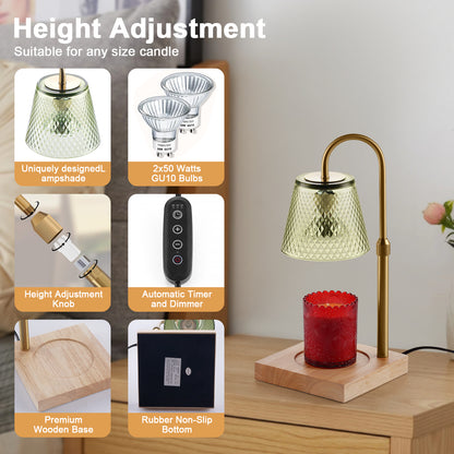 Fortune Candy Flameless Fragrant Candle Melter, Adjustment Knob, Dimmer & Timer, Wooden Base (Rustic Fluted Shade)
