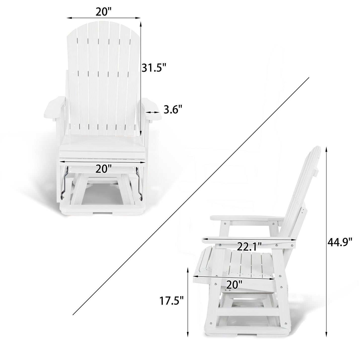 HIPS Swivel Patio Glider, Poly Lumber Weather Resistant Outdoor Chair, for Patio, Porch, Yard (White)