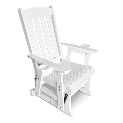 Fortune Candy 1-Person Outdoor Wooden Glider Chair, Solid Fir Wood, Heavy-Duty 600 lb, White, for Patio & Porch
