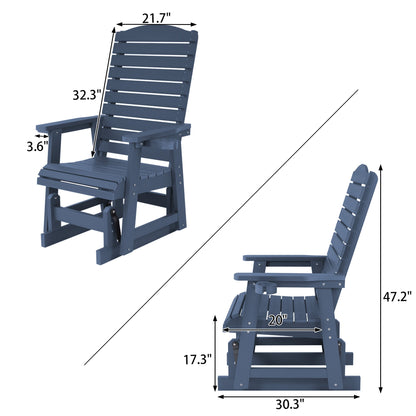 Poly Lumber Patio Glider for One Person, with Cup Holders, High Backrest and Deep Contoured Seat, HIPS Material, All-Weather Resistant, Heavy Duty 700 Pounds (Navy Blue)