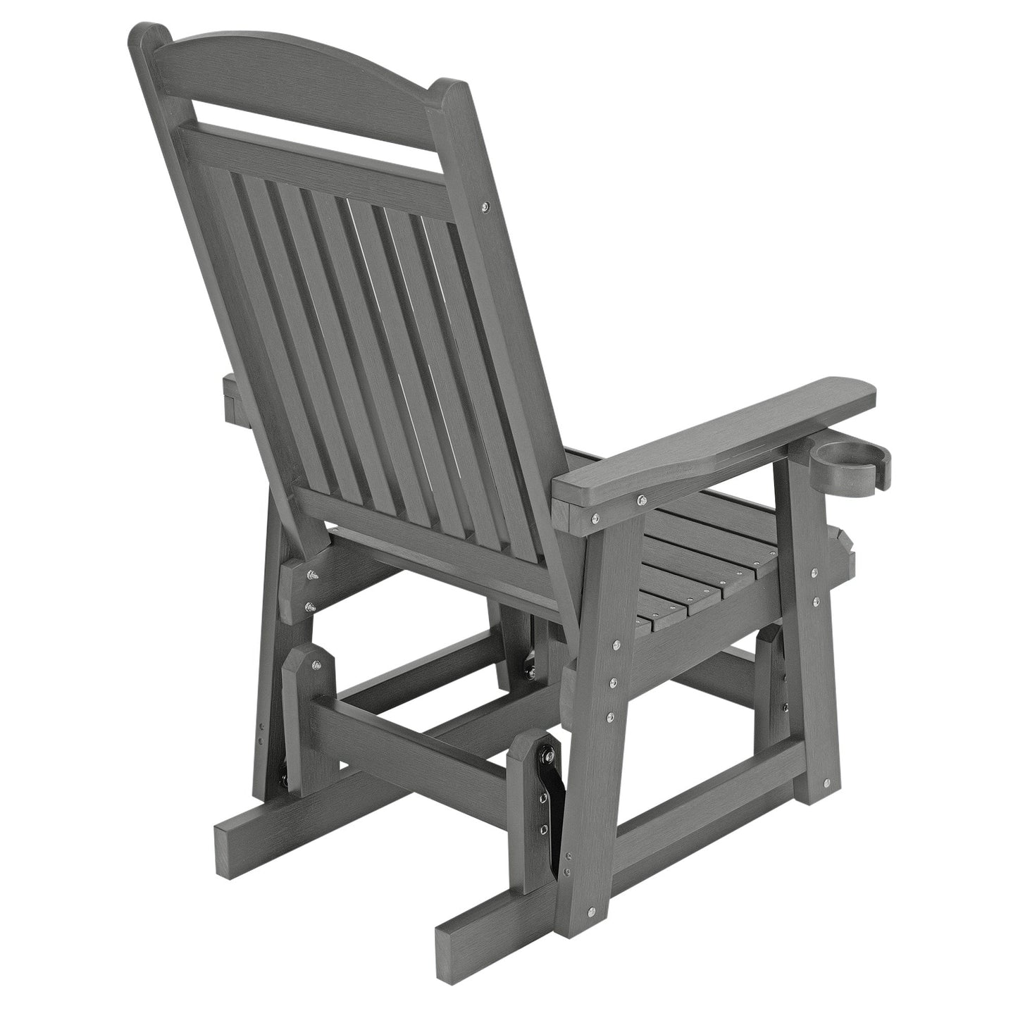 Poly Lumber Patio Glider for One Person, with Cup Holders, High Backrest and Deep Contoured Seat, HIPS Material, All-Weather Resistant, Heavy Duty 700 LBS  (Gray)