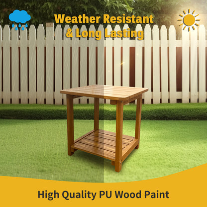 Fortune Candy 2-Tier Solid Fir Wood Side Table - 17.7 Inch Outdoor End Table, Weather-Resistant for Patio, Porch, Pool & Garden