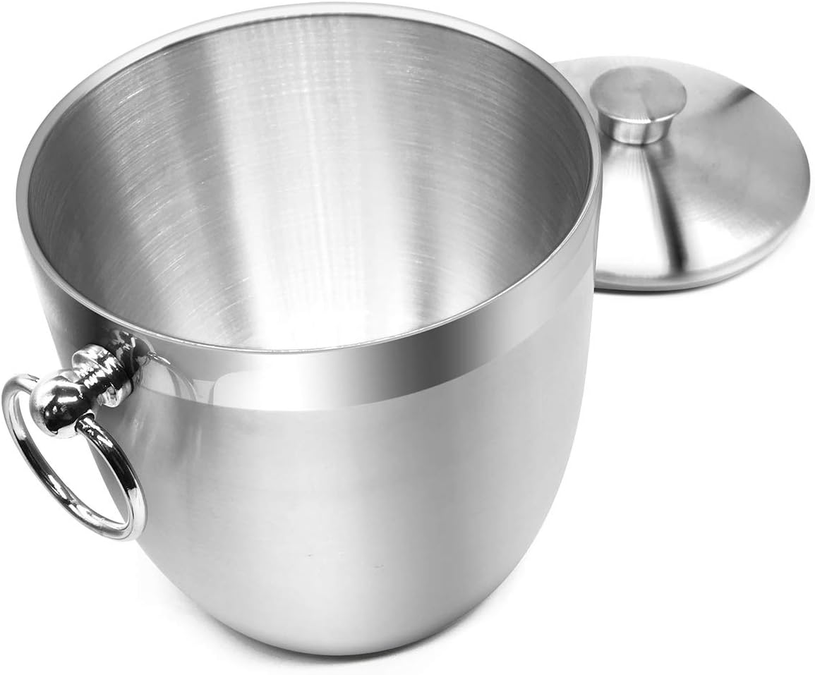 Fortune Candy 2.8 L Double Wall Stainless Steel Ice Bucket, with Tongs, Scoop and Holder, Navy Blue