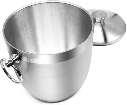 Fortune Candy 2.8 L Double Wall Stainless Steel Ice Bucket, with Tongs, Scoop and Holder, Navy Blue