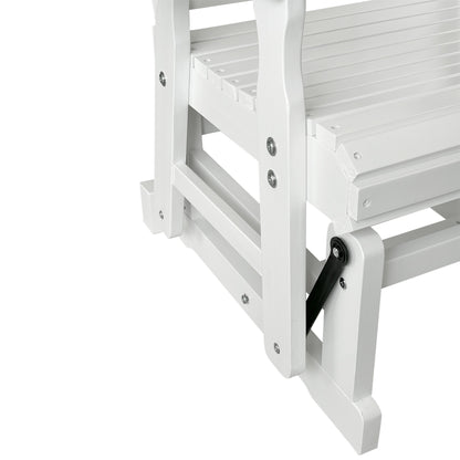 Fortune Candy 1-Person Outdoor Wooden Glider Chair, Solid Fir Wood, Heavy-Duty 600 lb, White, for Patio & Porch