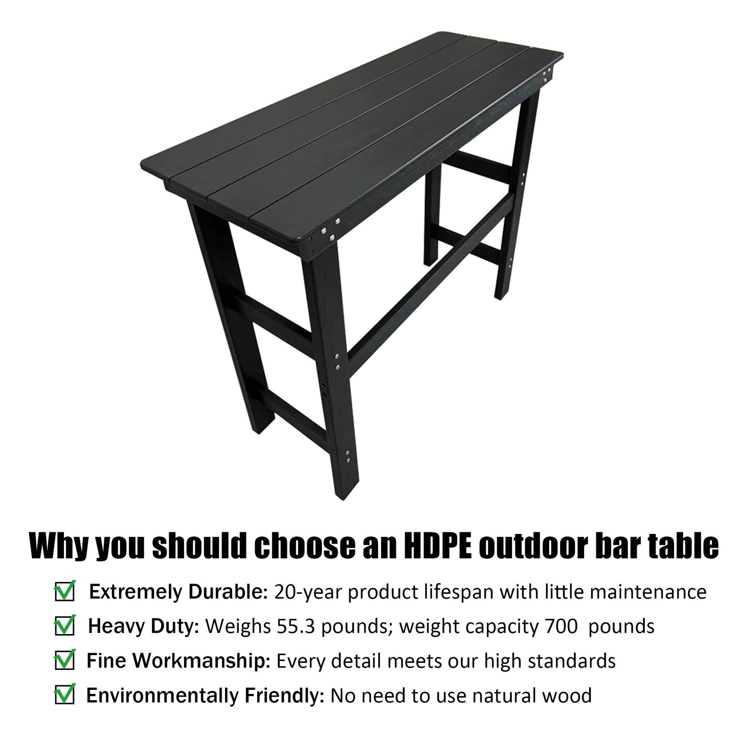 HDPE Patio Bar Set, Outdoor Bar Stools with Table, Weather Resistant, for Poolside, Garden, Yard, Balcony (Black, 3 Piece with Backrest)