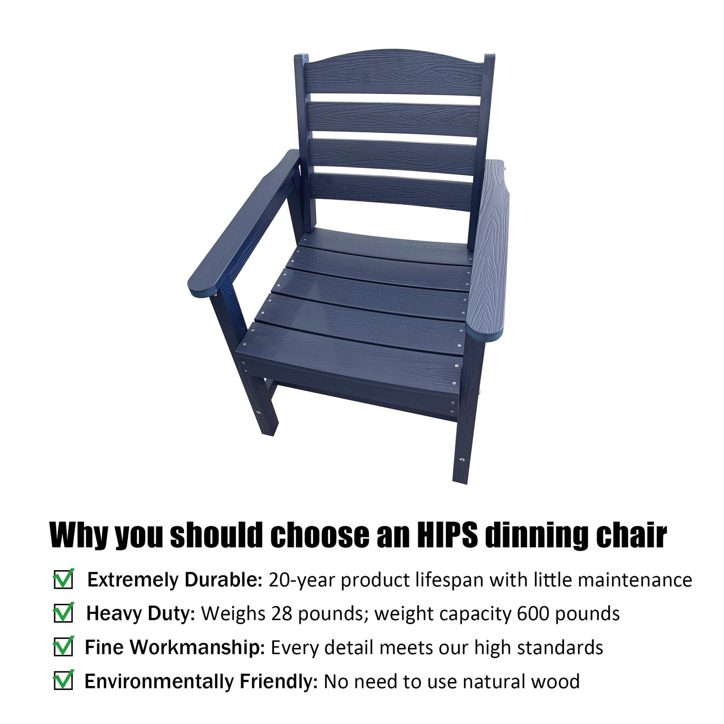 Poly Lumber Patio Dining Set, HIPS Outdoor 70.9-Inches Dining Table and Ladder Back Chairs, with Umbrella Hole, Weather Resistant (Navy Blue, 7 Piece)