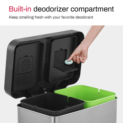 Innovaze 40L / 10.6 Gal Stainless Steel Step Trash Can, Dual 5.3 Gal Compartments Recycling Bin for Home, Office, Apartment
