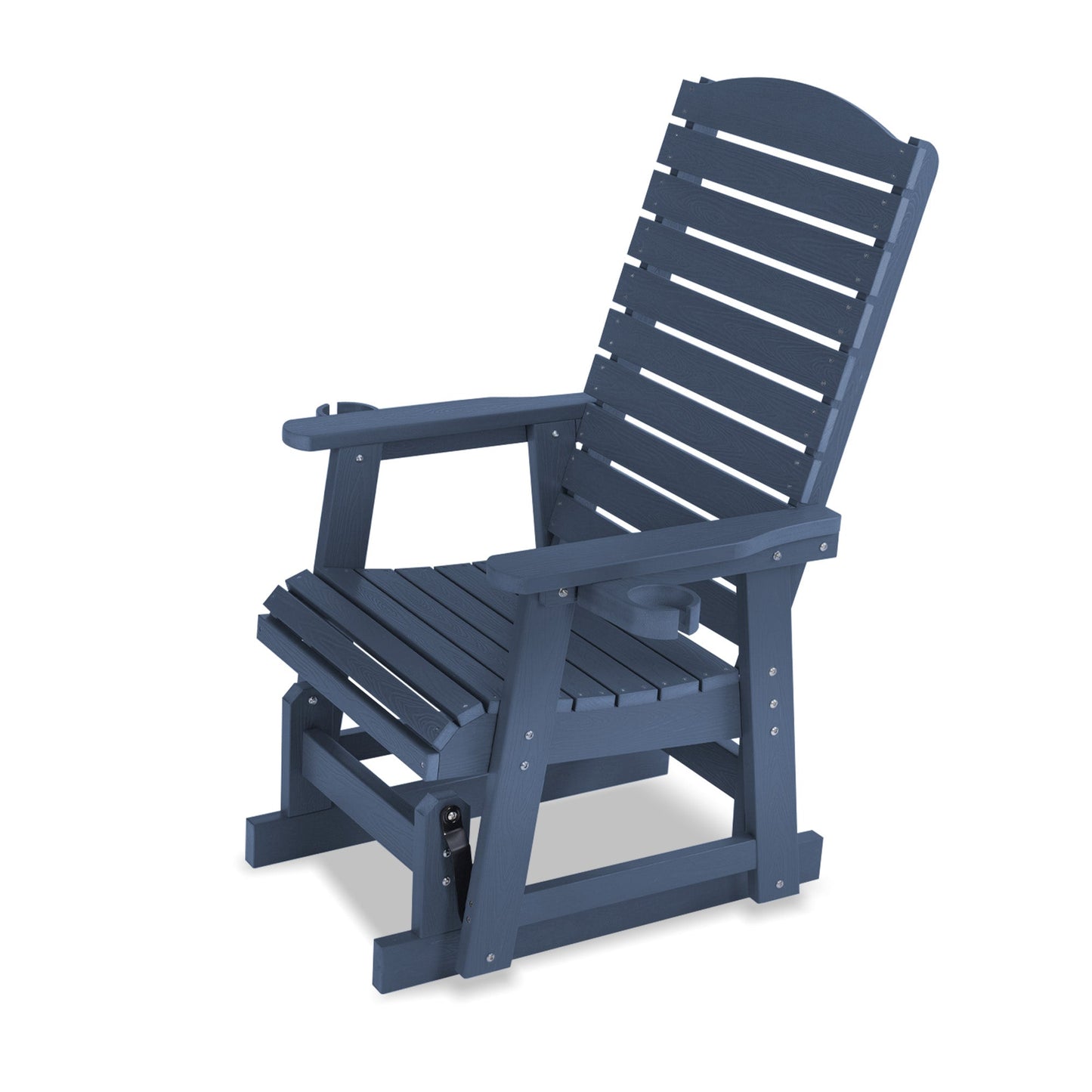 Poly Lumber Patio Glider for One Person, with Cup Holders, High Backrest and Deep Contoured Seat, HIPS Material, All-Weather Resistant, Heavy Duty 700 Pounds (Navy Blue)
