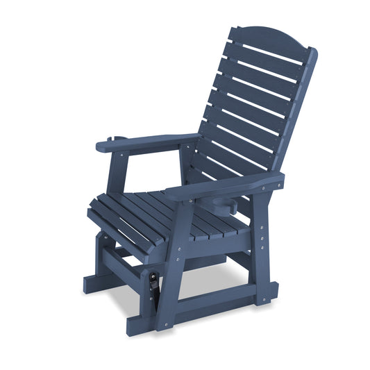 Poly Lumber Patio Glider for One Person, with Cup Holders, High Backrest and Deep Contoured Seat, HIPS Material, All-Weather Resistant, Heavy Duty 700 Pounds (Navy Blue)
