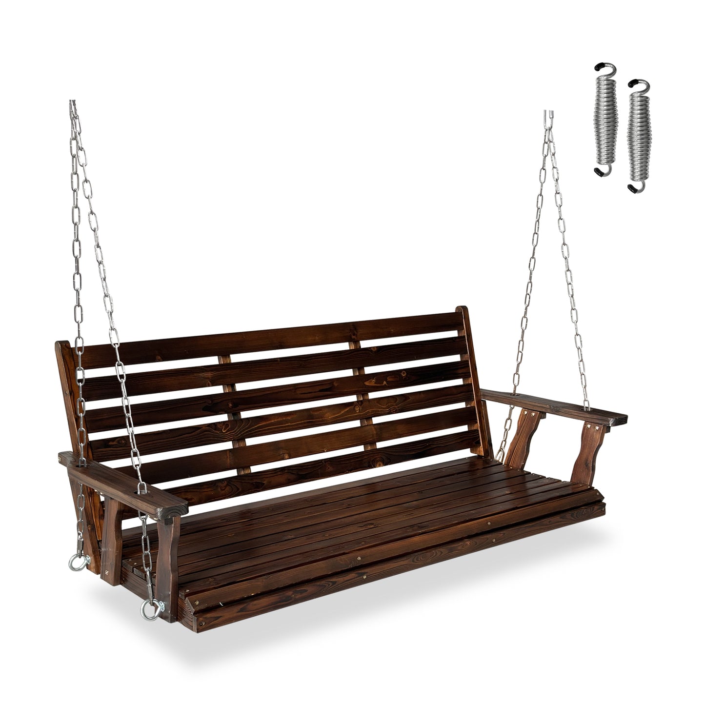 Fortune Candy 5 ft. Wooden Porch Swing 3-Seater for Outdoor Patio Garden Yard (Deep Brown)
