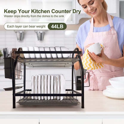 Fortune Candy 16'' Tall Large Capacity Multifunction Storage 2 Tier Dish Drying Rack