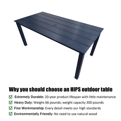 70.9-Inches Poly Lumber Outdoor Dining Table, HIPS Patio Dining Table with Umbrella Hole, Weather Resistant (Navy Blue, 1 Piece)