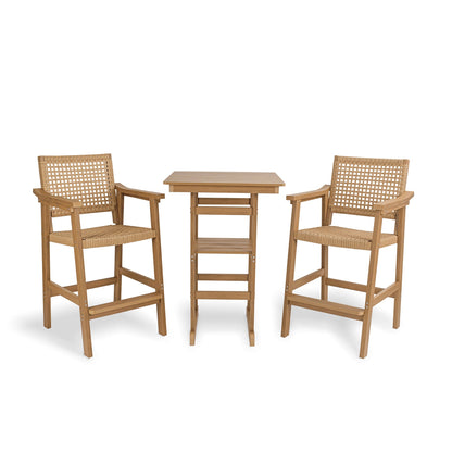 Poly Lumber Patio Bar Stools, PE Rattan Outdoor Bar Chairs, Weather Resistant, for Poolside, Garden, Yard, Balcony (Teak Tone, 2 Piece)