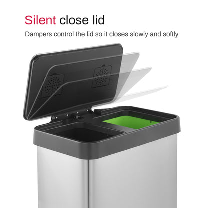 Innovaze 40L / 10.6 Gal Stainless Steel Step Trash Can, Dual 5.3 Gal Compartments Recycling Bin for Home, Office, Apartment