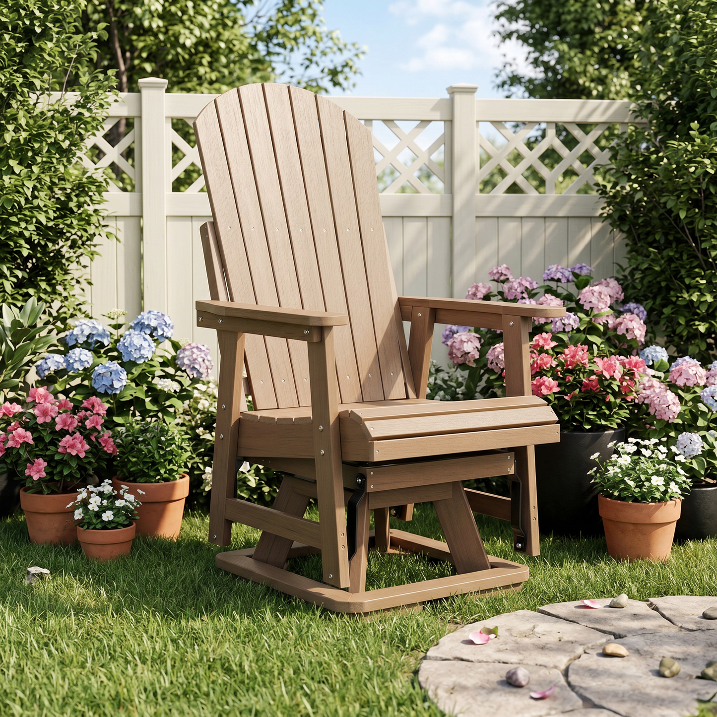 HIPS Swivel Patio Glider, Poly Lumber Weather Resistant Outdoor Chair, for Patio, Porch, Yard (Brown)