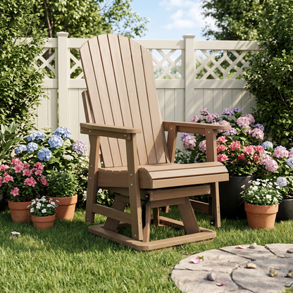 HIPS Swivel Patio Glider, Poly Lumber Weather Resistant Outdoor Chair, for Patio, Porch, Yard (Brown)