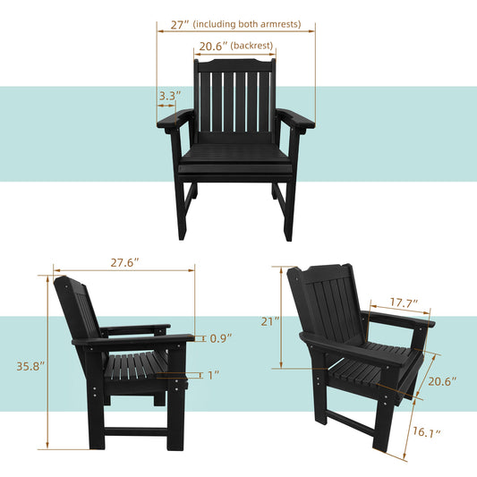 HDPE Patio Dining Chair, Outdoor Chair with 18/8 Stainless Steel Hardware, Heavy Duty 600 LBS, for Outdoor Patio Garden Yard (Carbon Black)